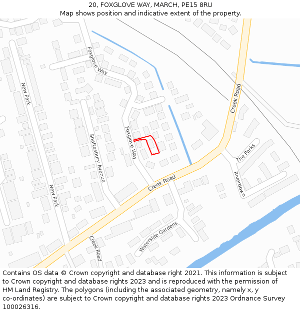 20, FOXGLOVE WAY, MARCH, PE15 8RU: Location map and indicative extent of plot