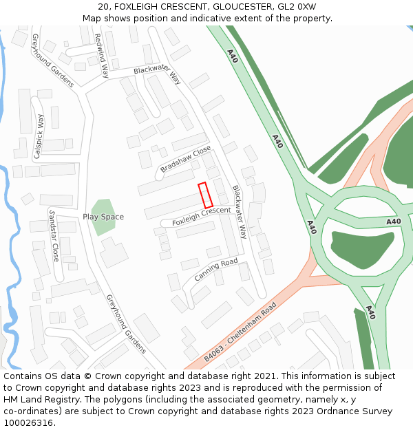 20, FOXLEIGH CRESCENT, GLOUCESTER, GL2 0XW: Location map and indicative extent of plot