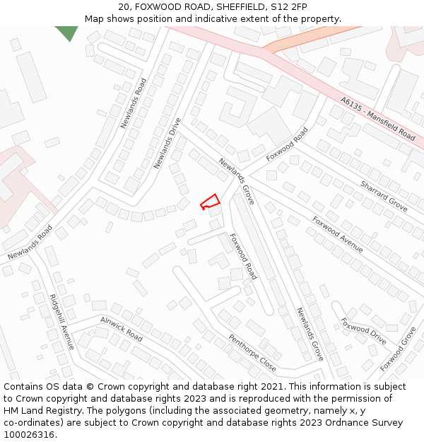 20, FOXWOOD ROAD, SHEFFIELD, S12 2FP: Location map and indicative extent of plot