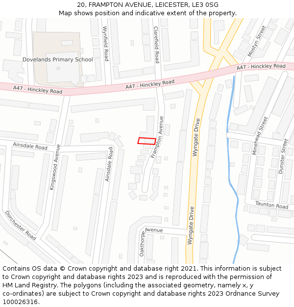 20, FRAMPTON AVENUE, LEICESTER, LE3 0SG: Location map and indicative extent of plot