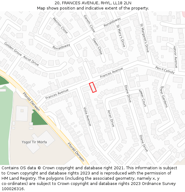 20, FRANCES AVENUE, RHYL, LL18 2LN: Location map and indicative extent of plot