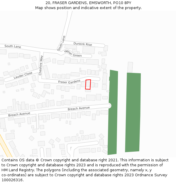 20, FRASER GARDENS, EMSWORTH, PO10 8PY: Location map and indicative extent of plot