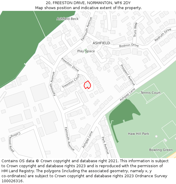 20, FREESTON DRIVE, NORMANTON, WF6 2DY: Location map and indicative extent of plot