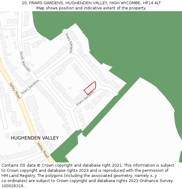 20, FRIARS GARDENS, HUGHENDEN VALLEY, HIGH WYCOMBE, HP14 4LT: Location map and indicative extent of plot