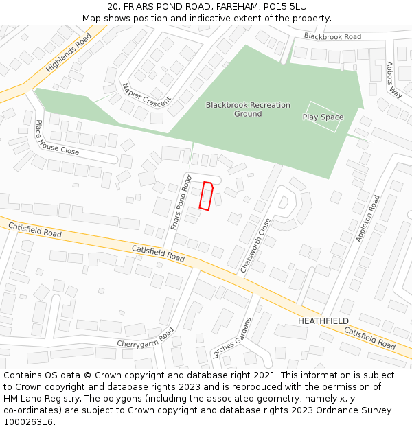 20, FRIARS POND ROAD, FAREHAM, PO15 5LU: Location map and indicative extent of plot