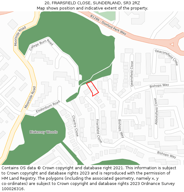 20, FRIARSFIELD CLOSE, SUNDERLAND, SR3 2RZ: Location map and indicative extent of plot