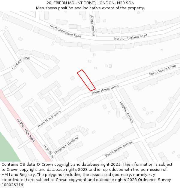 20, FRIERN MOUNT DRIVE, LONDON, N20 9DN: Location map and indicative extent of plot