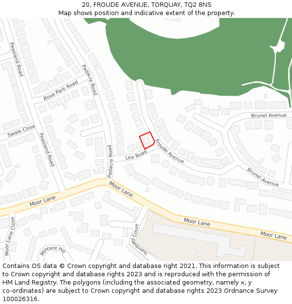 20, FROUDE AVENUE, TORQUAY, TQ2 8NS: Location map and indicative extent of plot