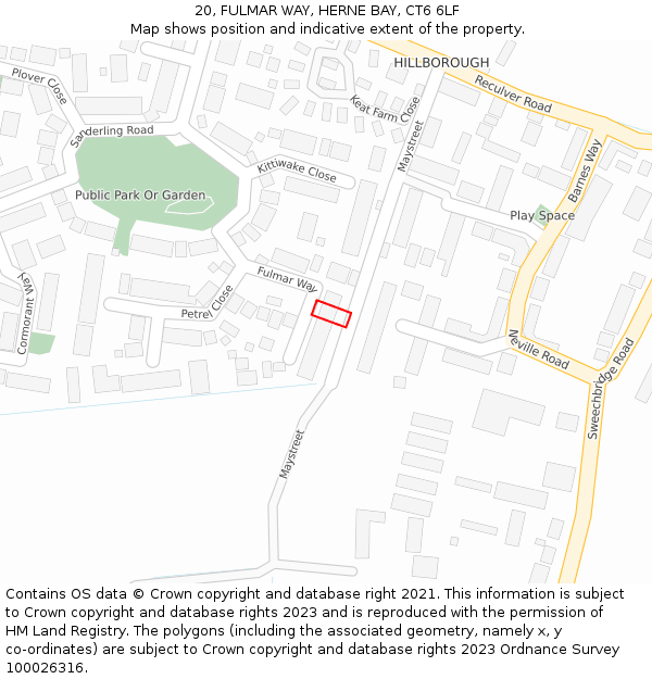 20, FULMAR WAY, HERNE BAY, CT6 6LF: Location map and indicative extent of plot