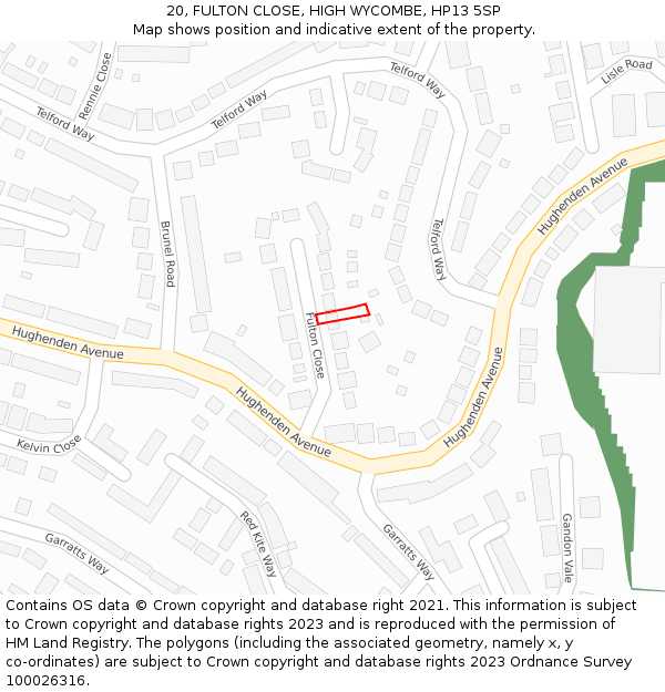 20, FULTON CLOSE, HIGH WYCOMBE, HP13 5SP: Location map and indicative extent of plot