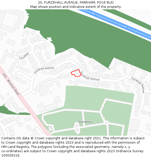 20, FURZEHALL AVENUE, FAREHAM, PO16 8UD: Location map and indicative extent of plot