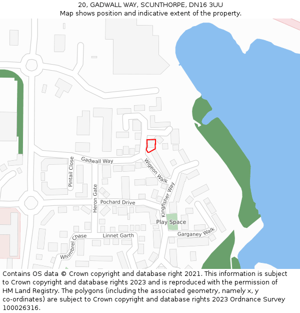 20, GADWALL WAY, SCUNTHORPE, DN16 3UU: Location map and indicative extent of plot