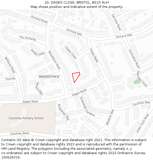 20, GAGES CLOSE, BRISTOL, BS15 9UH: Location map and indicative extent of plot