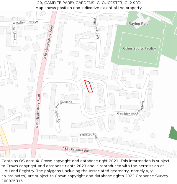 20, GAMBIER PARRY GARDENS, GLOUCESTER, GL2 9RD: Location map and indicative extent of plot