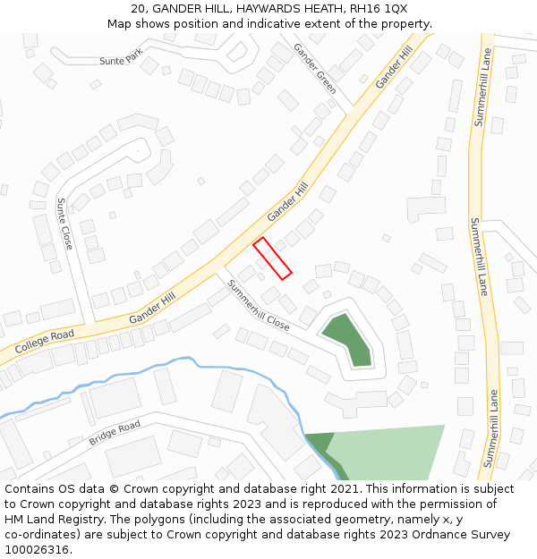 20, GANDER HILL, HAYWARDS HEATH, RH16 1QX: Location map and indicative extent of plot