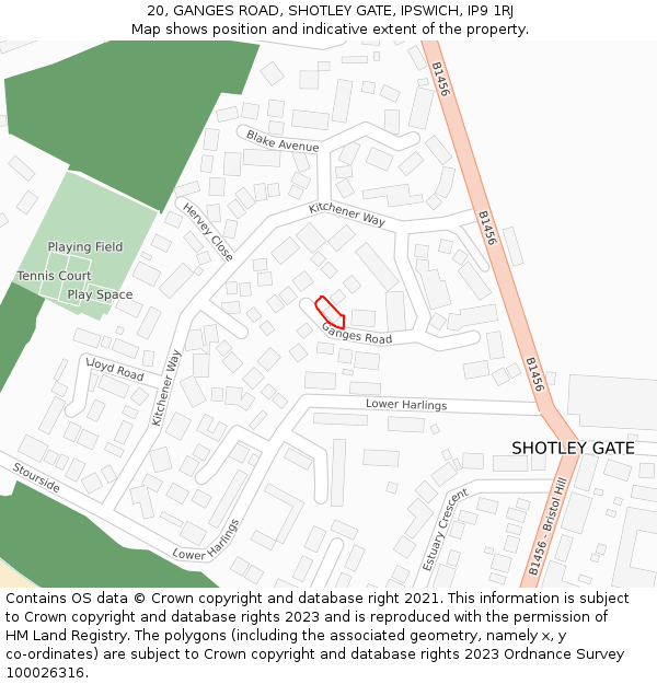 20, GANGES ROAD, SHOTLEY GATE, IPSWICH, IP9 1RJ: Location map and indicative extent of plot