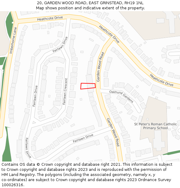 20, GARDEN WOOD ROAD, EAST GRINSTEAD, RH19 1NL: Location map and indicative extent of plot