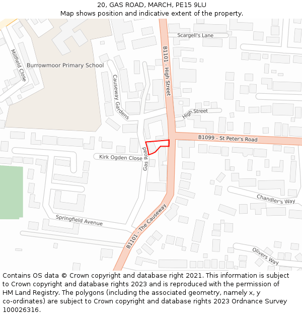 20, GAS ROAD, MARCH, PE15 9LU: Location map and indicative extent of plot