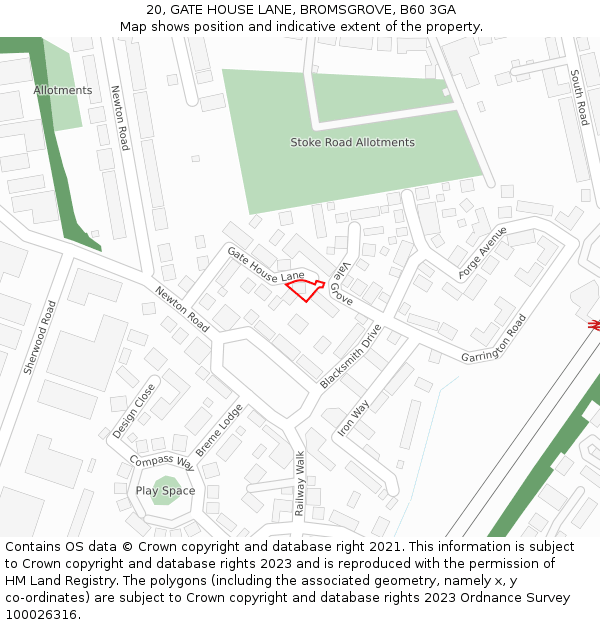 20, GATE HOUSE LANE, BROMSGROVE, B60 3GA: Location map and indicative extent of plot