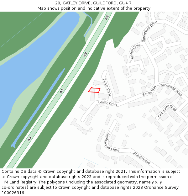 20, GATLEY DRIVE, GUILDFORD, GU4 7JJ: Location map and indicative extent of plot