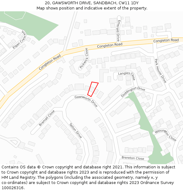 20, GAWSWORTH DRIVE, SANDBACH, CW11 1DY: Location map and indicative extent of plot