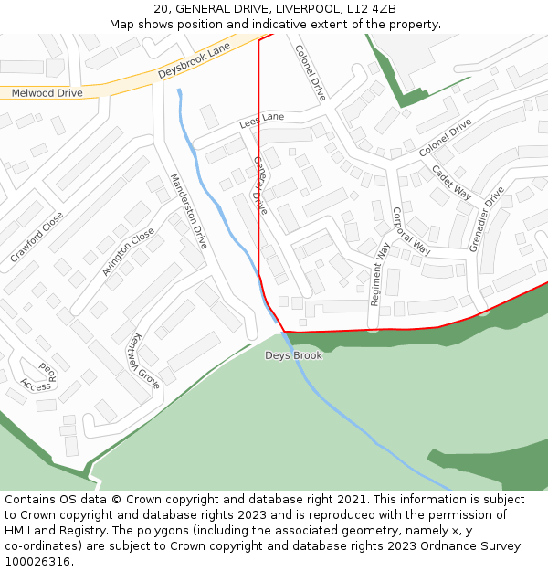 20, GENERAL DRIVE, LIVERPOOL, L12 4ZB: Location map and indicative extent of plot