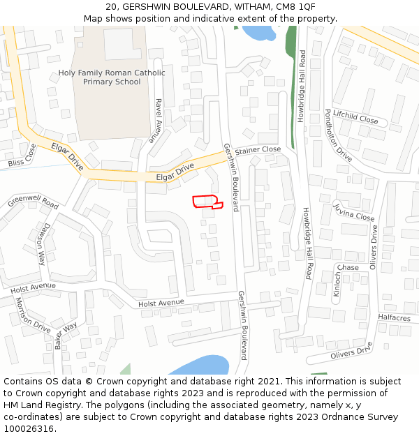 20, GERSHWIN BOULEVARD, WITHAM, CM8 1QF: Location map and indicative extent of plot