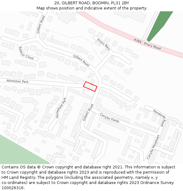 20, GILBERT ROAD, BODMIN, PL31 2BY: Location map and indicative extent of plot