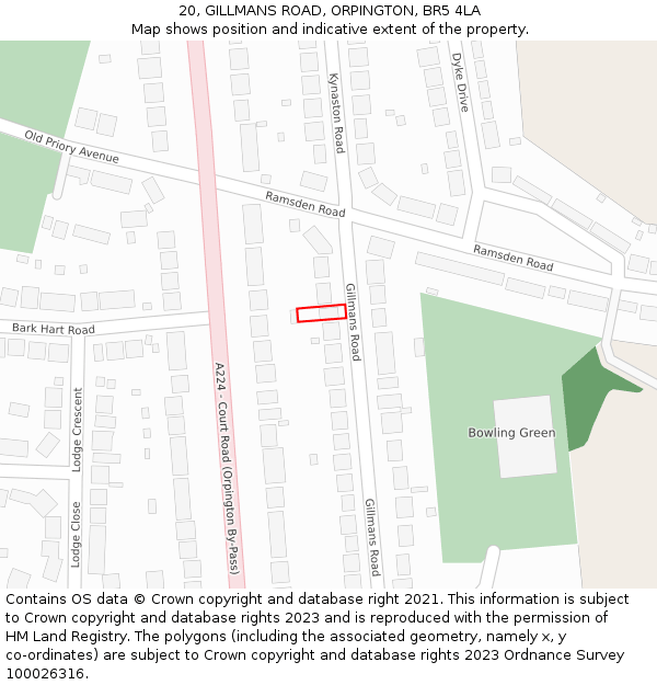 20, GILLMANS ROAD, ORPINGTON, BR5 4LA: Location map and indicative extent of plot