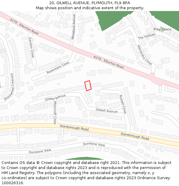 20, GILWELL AVENUE, PLYMOUTH, PL9 8PA: Location map and indicative extent of plot