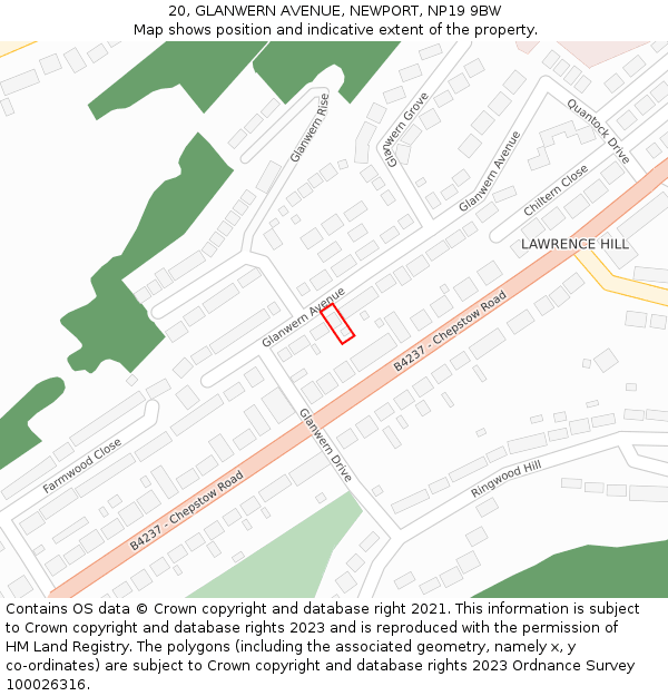 20, GLANWERN AVENUE, NEWPORT, NP19 9BW: Location map and indicative extent of plot