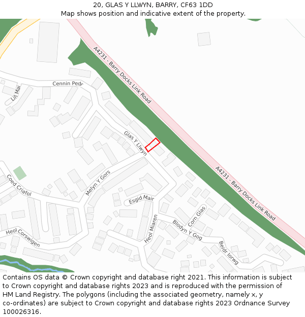 20, GLAS Y LLWYN, BARRY, CF63 1DD: Location map and indicative extent of plot