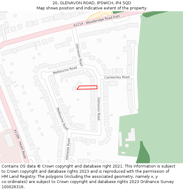 20, GLENAVON ROAD, IPSWICH, IP4 5QD: Location map and indicative extent of plot