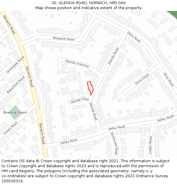 20, GLENDA ROAD, NORWICH, NR5 0AX: Location map and indicative extent of plot