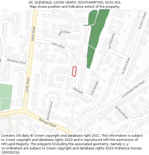 20, GLENDALE, LOCKS HEATH, SOUTHAMPTON, SO31 6UL: Location map and indicative extent of plot