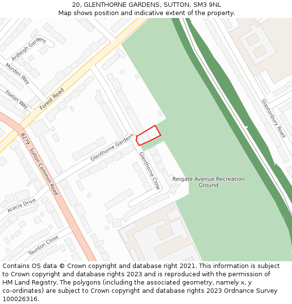 20, GLENTHORNE GARDENS, SUTTON, SM3 9NL: Location map and indicative extent of plot