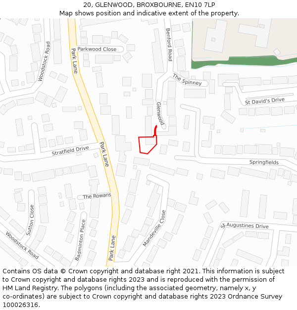 20, GLENWOOD, BROXBOURNE, EN10 7LP: Location map and indicative extent of plot