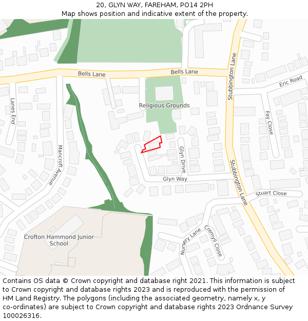 20, GLYN WAY, FAREHAM, PO14 2PH: Location map and indicative extent of plot