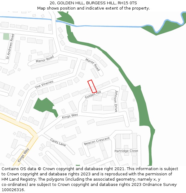 20, GOLDEN HILL, BURGESS HILL, RH15 0TS: Location map and indicative extent of plot