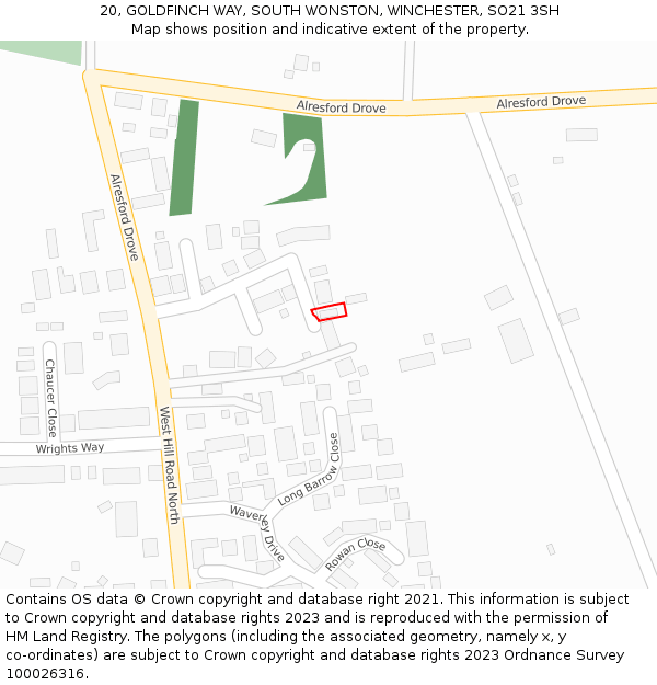 20, GOLDFINCH WAY, SOUTH WONSTON, WINCHESTER, SO21 3SH: Location map and indicative extent of plot