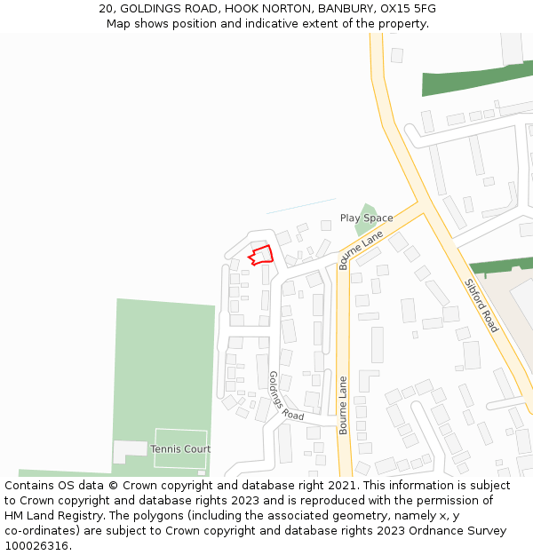 20, GOLDINGS ROAD, HOOK NORTON, BANBURY, OX15 5FG: Location map and indicative extent of plot