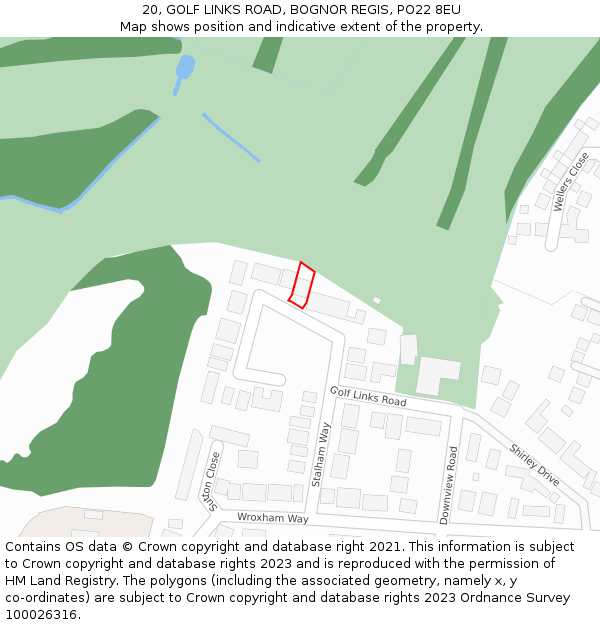 20, GOLF LINKS ROAD, BOGNOR REGIS, PO22 8EU: Location map and indicative extent of plot