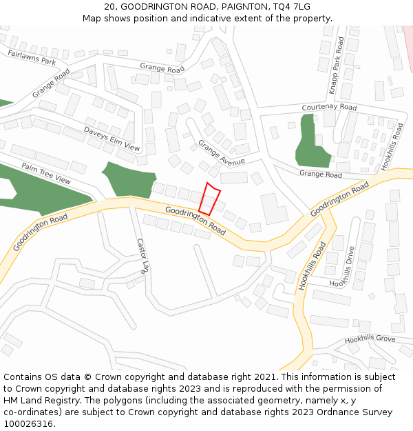 20, GOODRINGTON ROAD, PAIGNTON, TQ4 7LG: Location map and indicative extent of plot