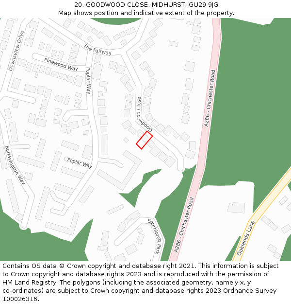 20, GOODWOOD CLOSE, MIDHURST, GU29 9JG: Location map and indicative extent of plot