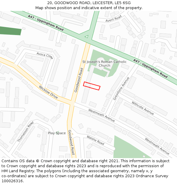 20, GOODWOOD ROAD, LEICESTER, LE5 6SG: Location map and indicative extent of plot