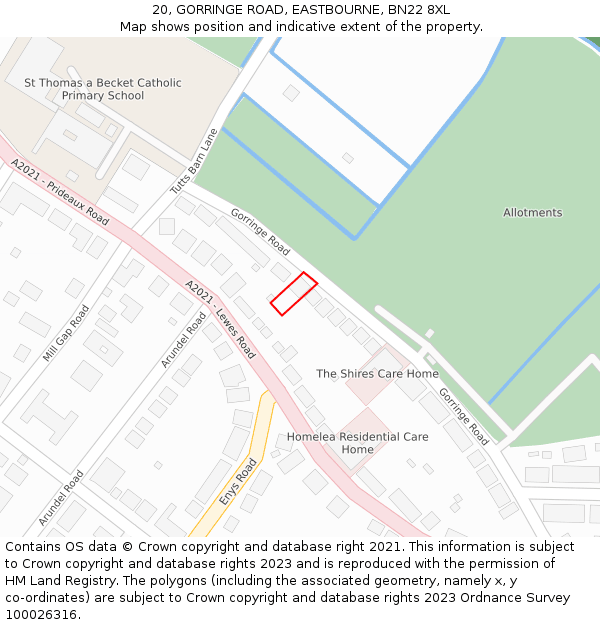 20, GORRINGE ROAD, EASTBOURNE, BN22 8XL: Location map and indicative extent of plot