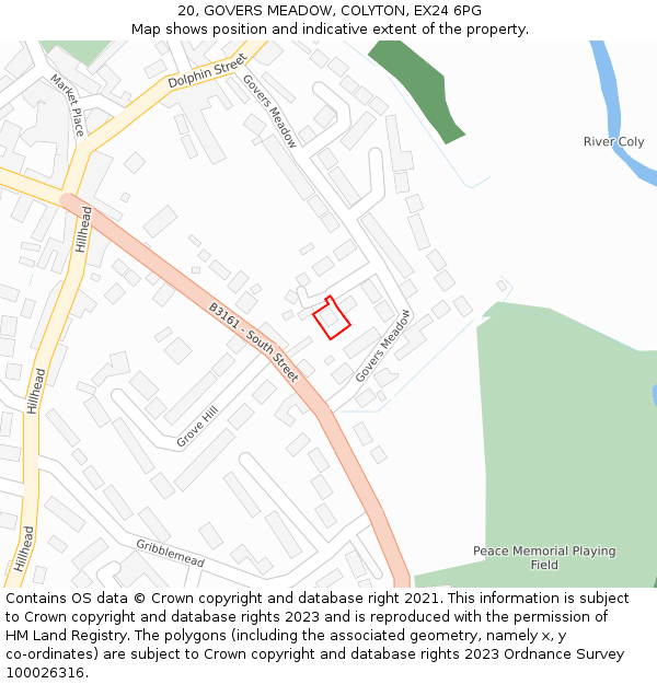 20, GOVERS MEADOW, COLYTON, EX24 6PG: Location map and indicative extent of plot