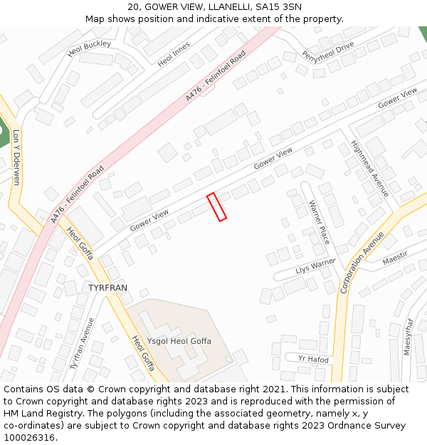 20, GOWER VIEW, LLANELLI, SA15 3SN: Location map and indicative extent of plot