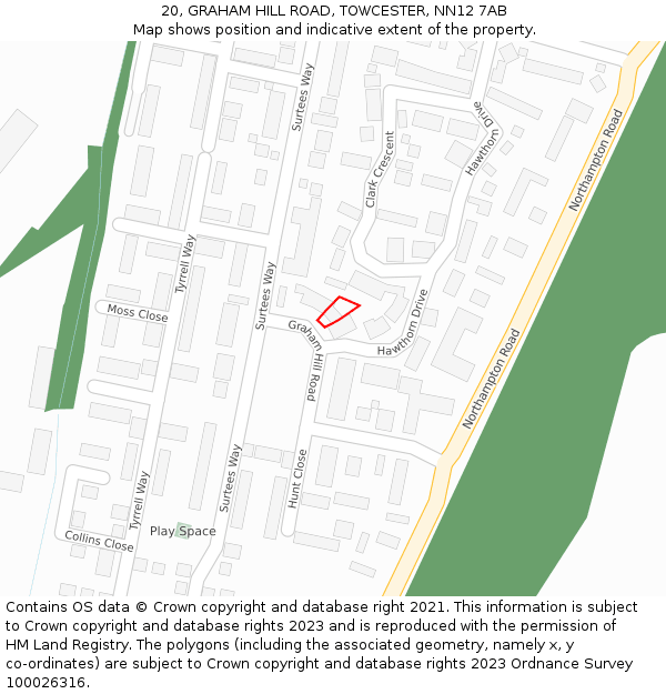 20, GRAHAM HILL ROAD, TOWCESTER, NN12 7AB: Location map and indicative extent of plot