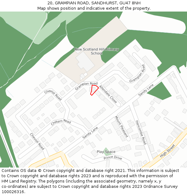 20, GRAMPIAN ROAD, SANDHURST, GU47 8NH: Location map and indicative extent of plot